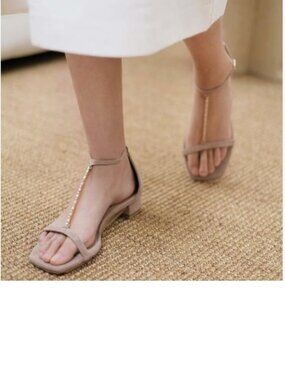 XYD Nude T-Strap Flats Buckled Sandals Low Chunky Block Heel Open Toe Shoes